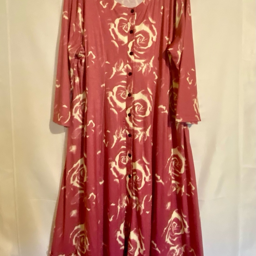 Reborn Women's Pink & White Maxi Dress Size 1Xl Long Sleeve Button Down Front